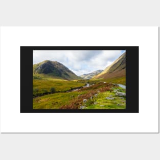 Wide view on Glen Etive and the River Etive in the Highlands of Scotland Posters and Art